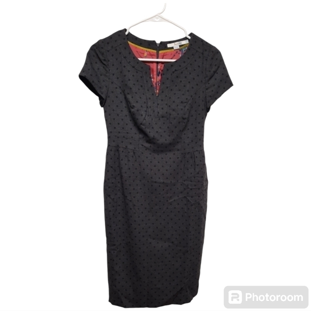 Boden Women's Wool Blend Classic Polka Dot Split Neck Cap Sleeve Midi Dress 2P